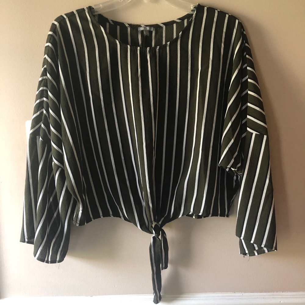 Green and White Striped Top